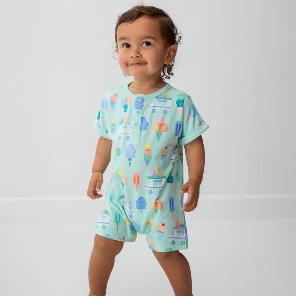 Little Sleepies Sweet Scoops Dolman Henley Romper sz 12-18 months